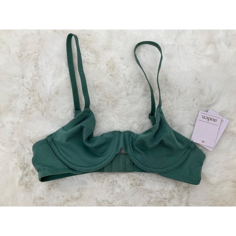 Auden size 36A Cotton Stretch Unlined Demi-Coverage Underwire Bra, Green - Picture 3 of 4